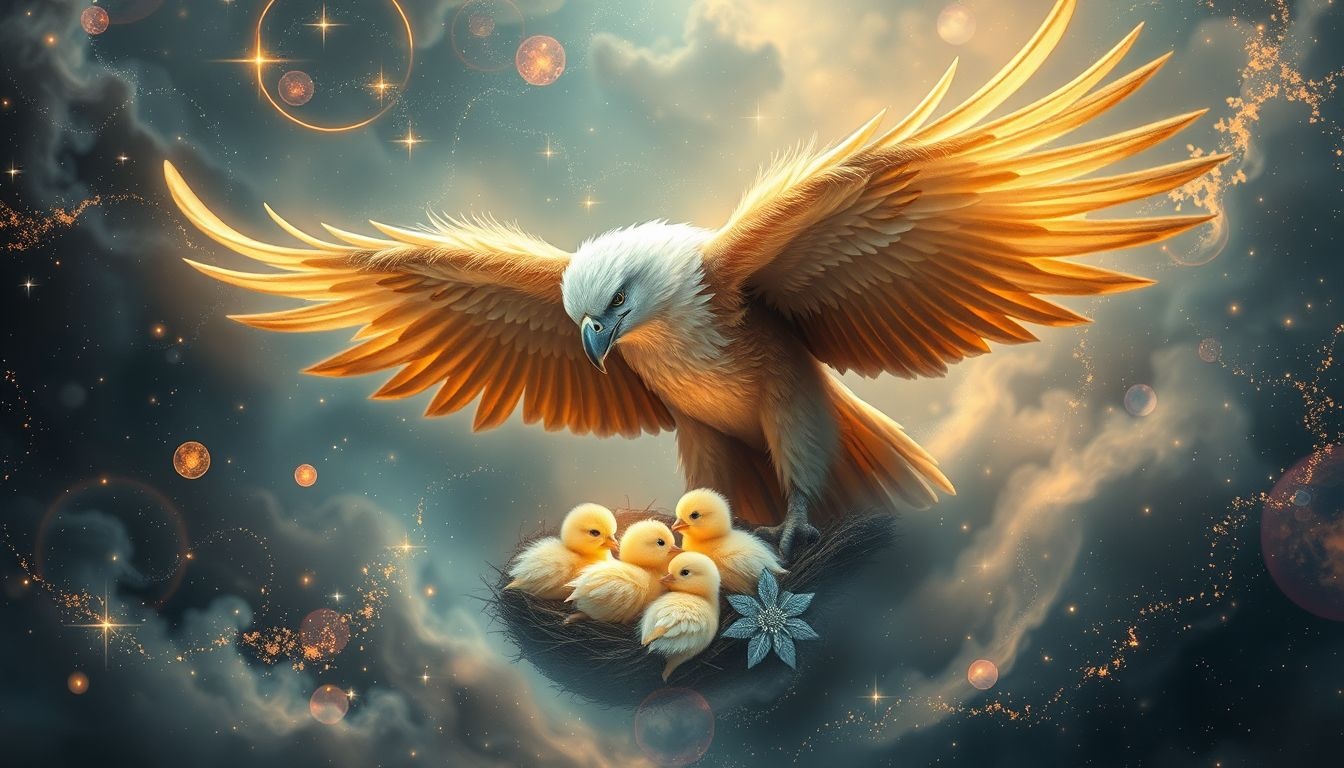 L'aigle nourrit ses petits symbolise protection et guidance spirituelle.