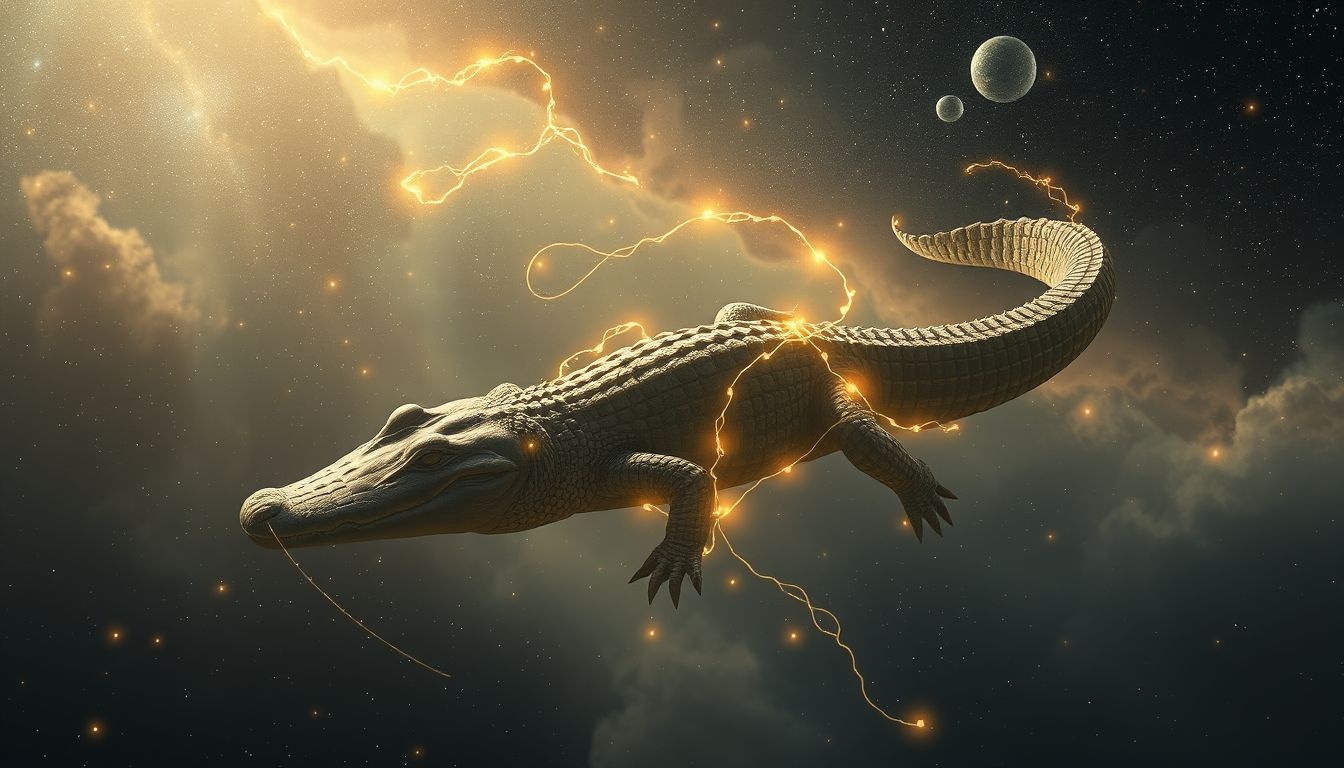 Un alligator apprivoisé symbolise le contrôle de ses peurs profondes.