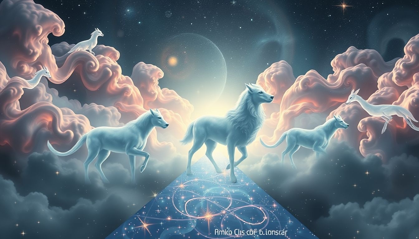 Les animaux bloquant le chemin symbolisent peurs et défis intérieurs.