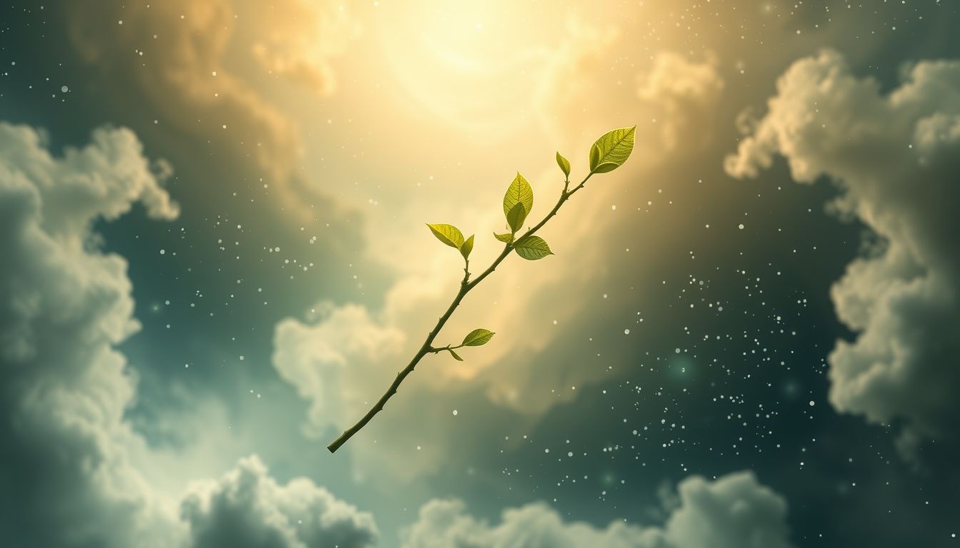 La brindille verte symbolise la croissance et l'espoir renaissant.
