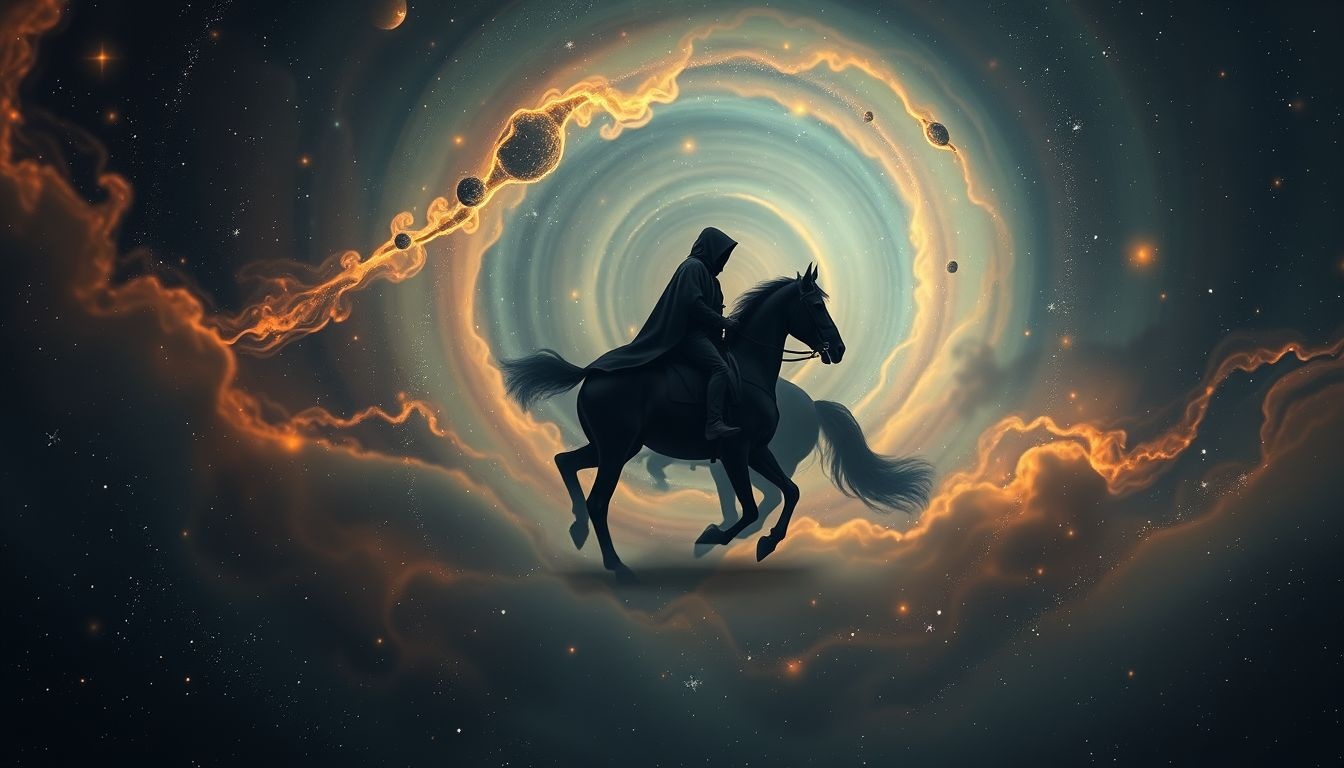 Le cavalier solitaire noir symbolise souvent un mystère ou danger imminent.