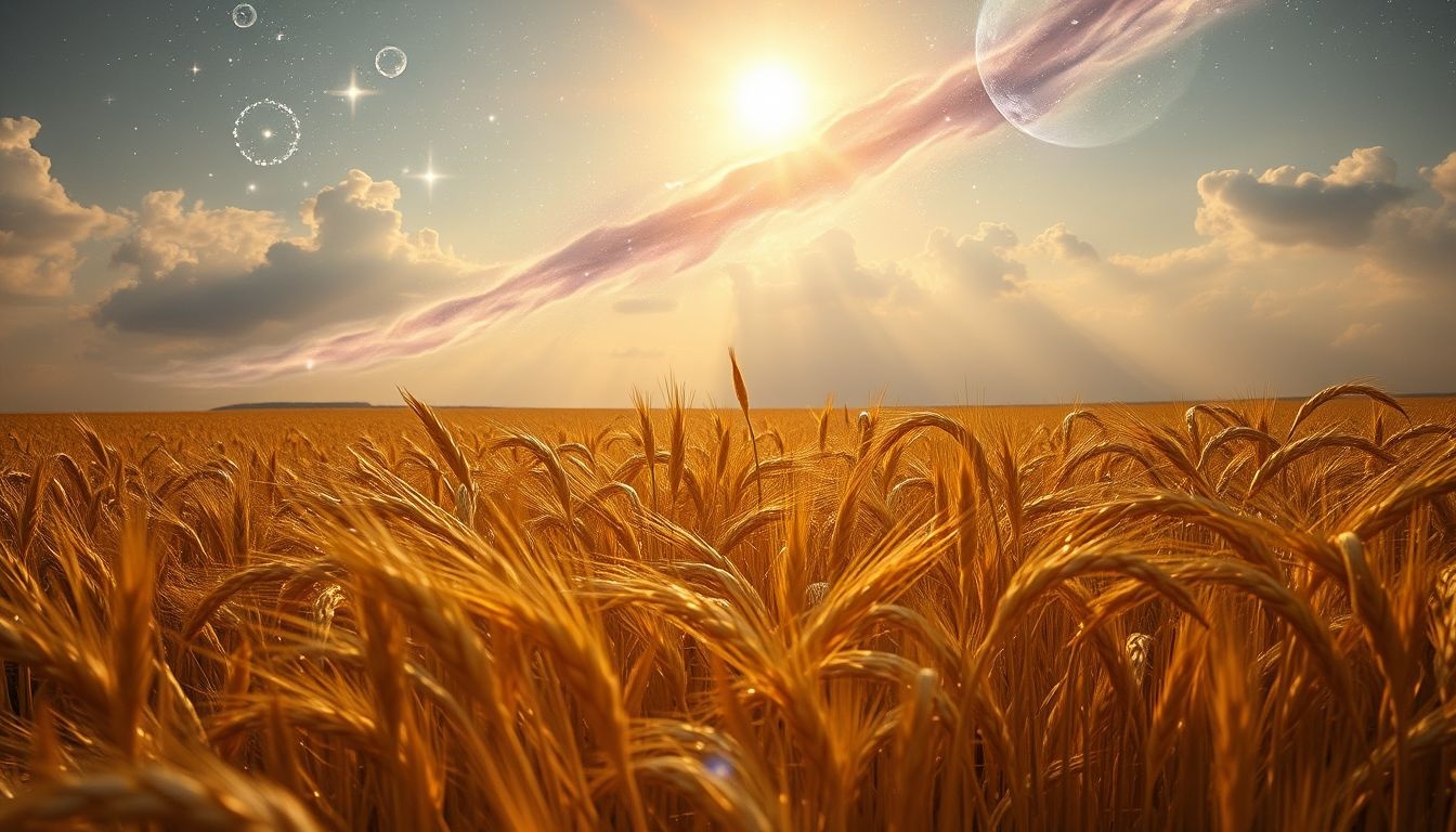 Un champ de seigle sous soleil symbolise énergie vitale et optimisme.