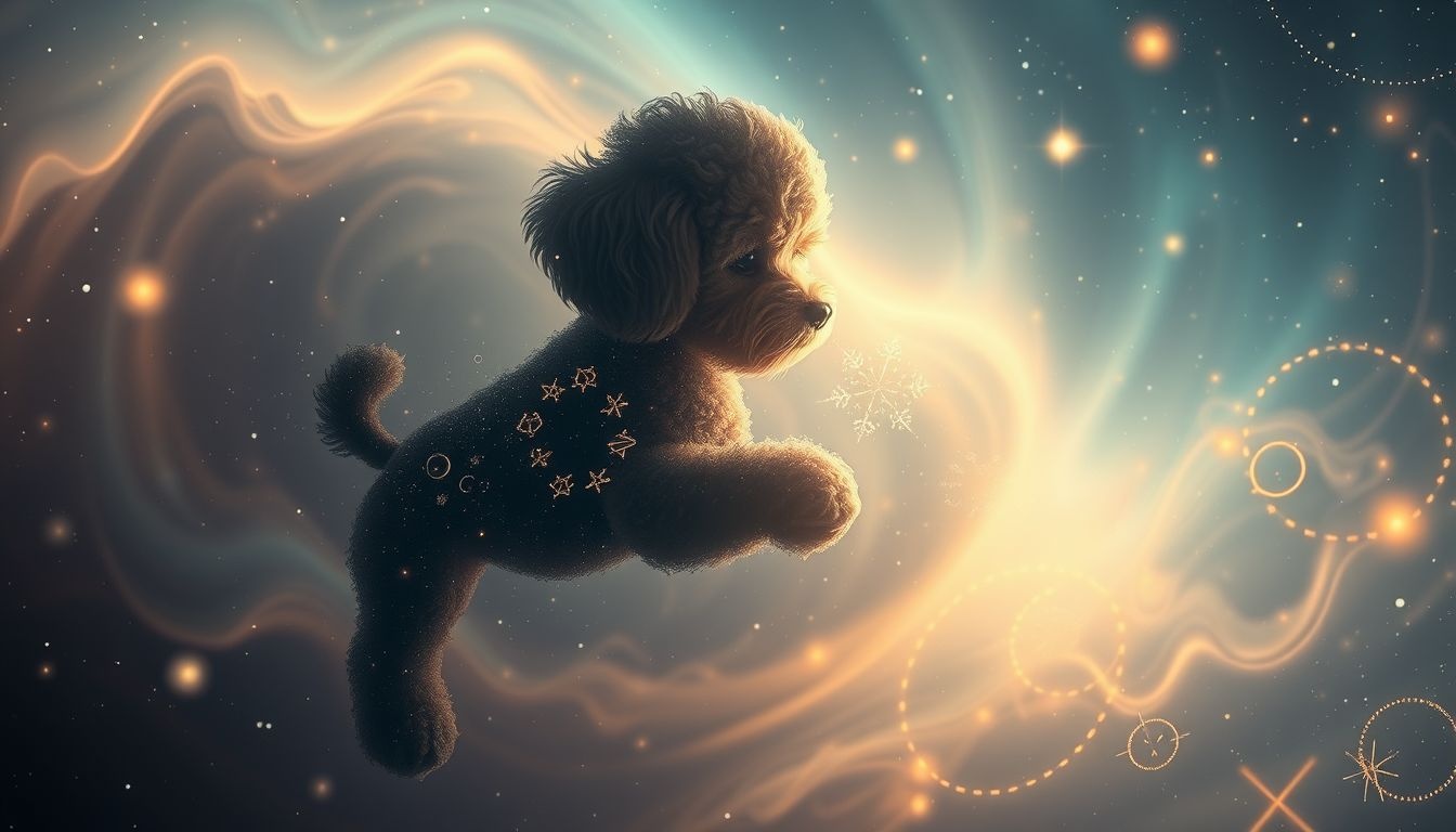 Le caniche miniature symbolise souvent la loyauté et l’intuition nocturne.