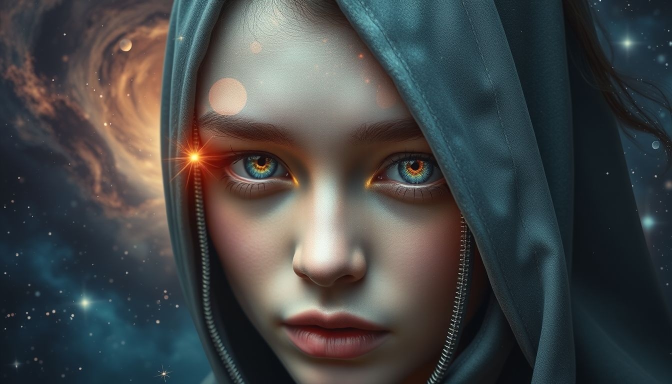 La fermeture éclair sur les yeux symbolise le refus intérieur.