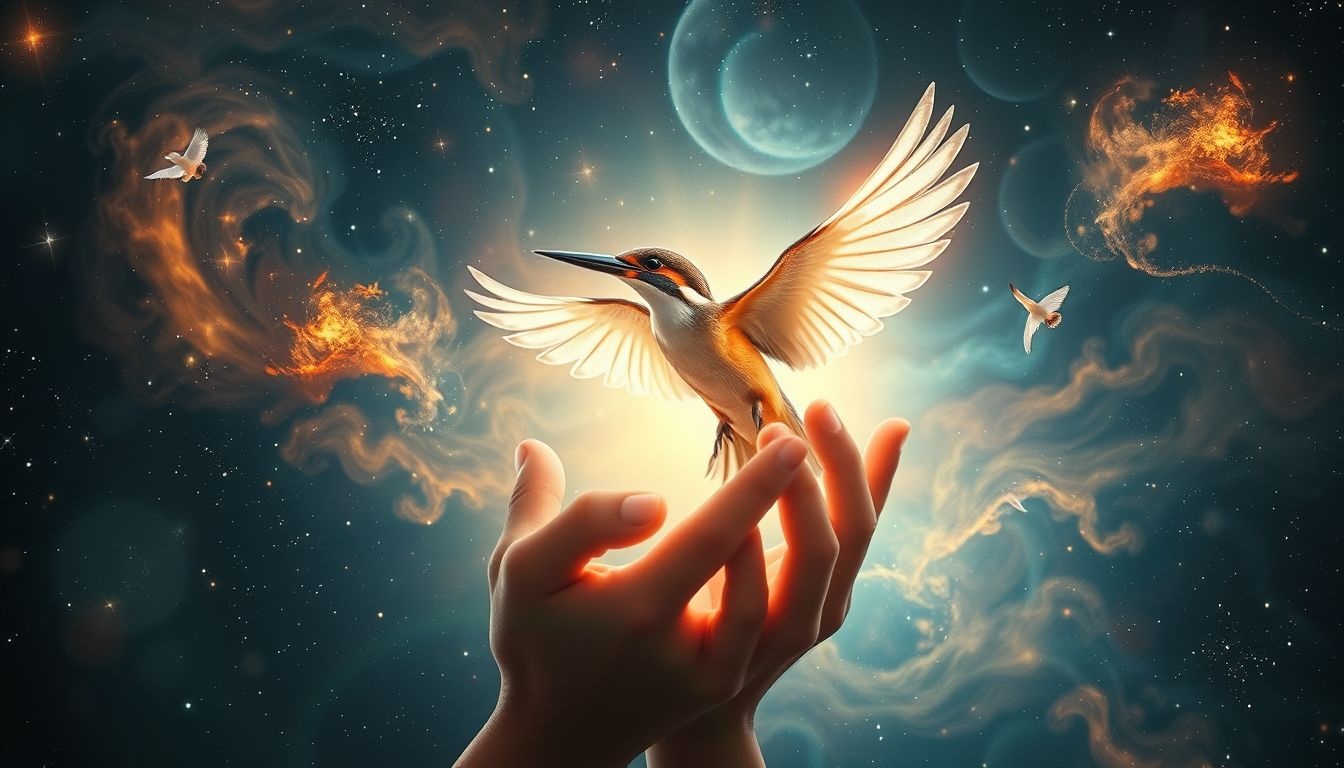 Libérer un martin-pêcheur symbolise la quête de liberté intérieure.