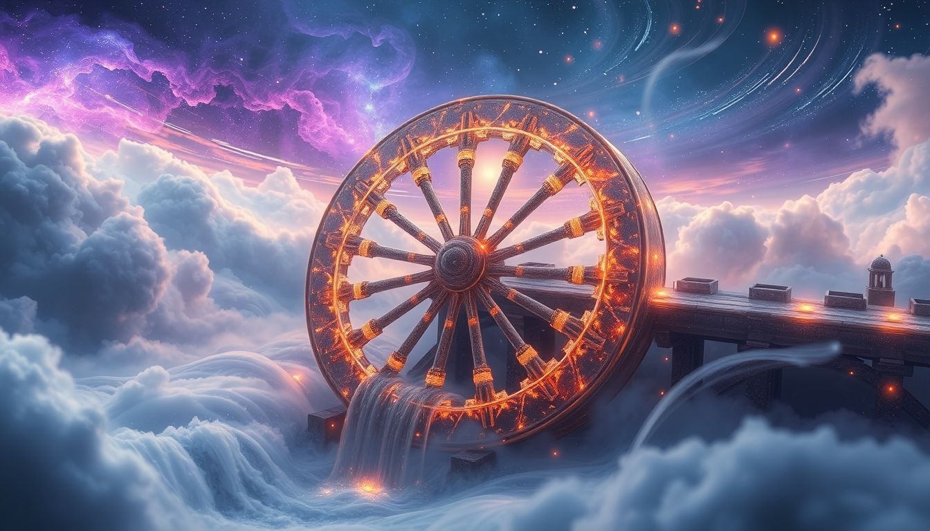 La roue hydraulique géante symbolise un puissant renouveau énergétique.