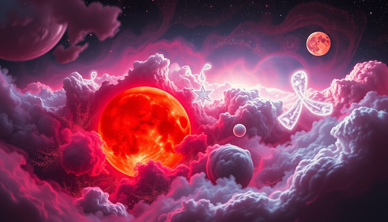 La lune rouge symbolise des passions intenses et des avertissements puissants.