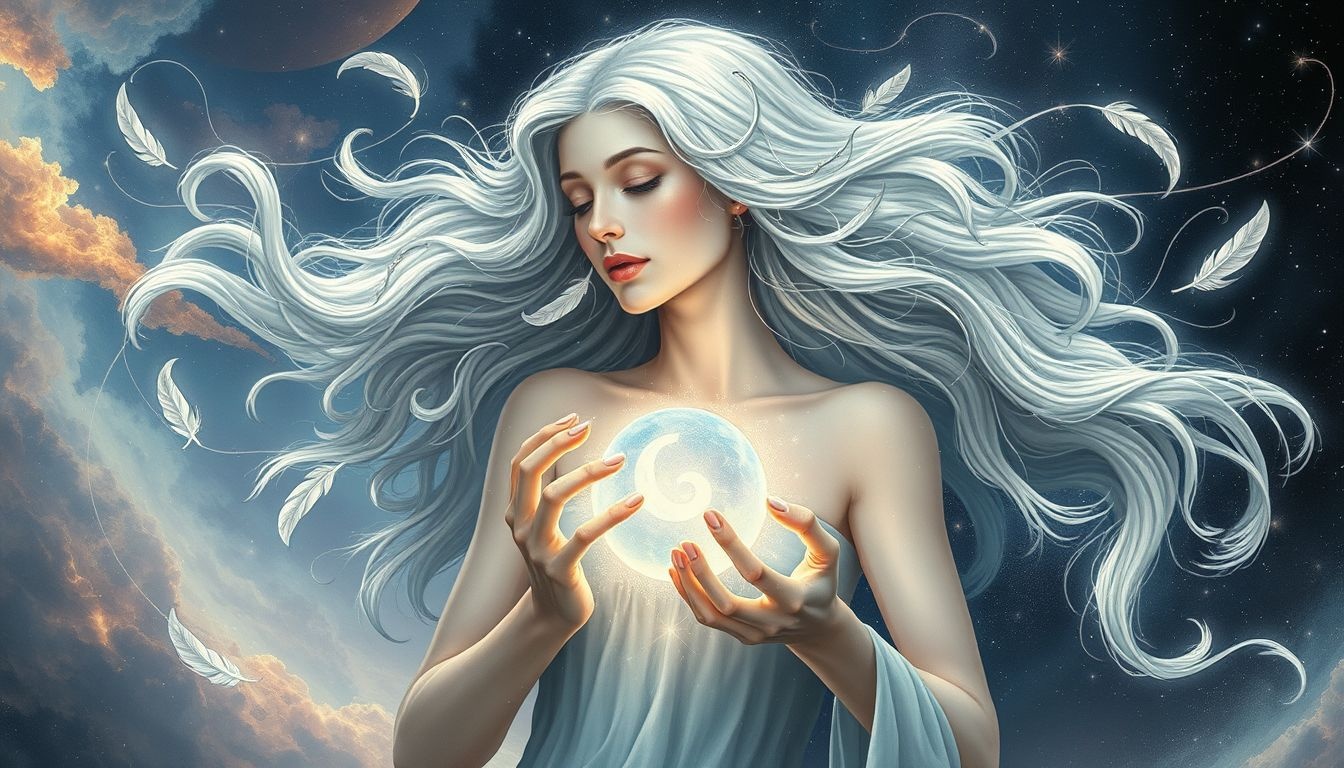 La matrone âgée symbolise la sagesse et la transmission ancestrale.