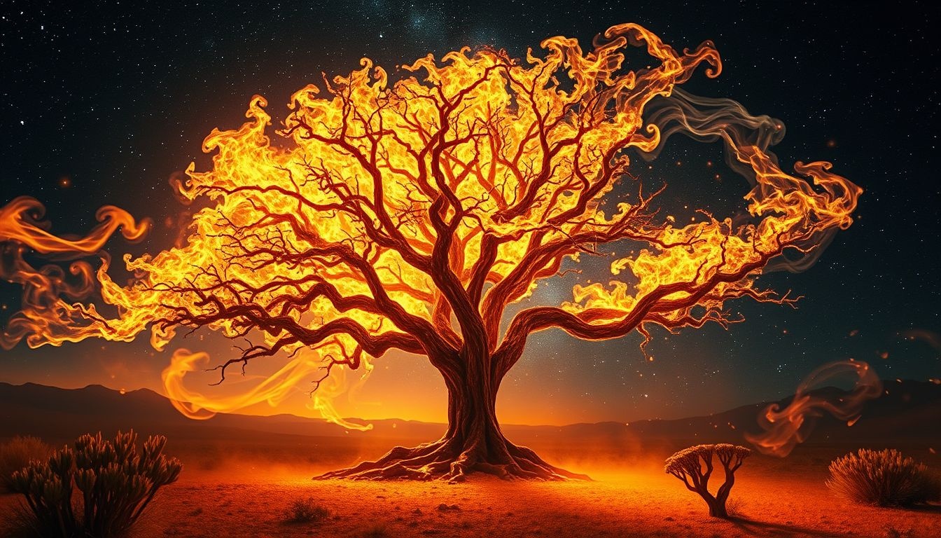 Rêver d'un arbre de Josué en feu symbolise purification et renouveau profond.