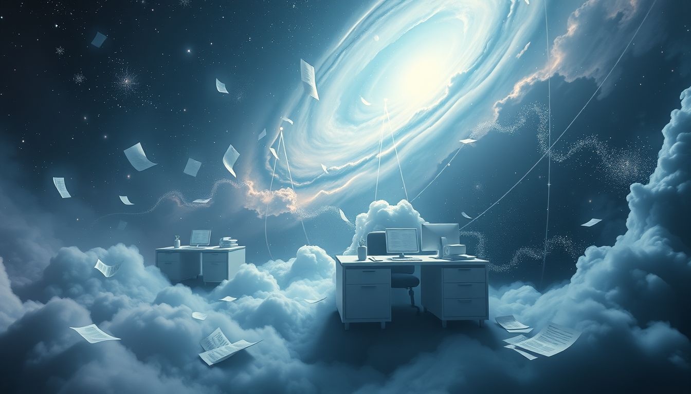 Un bureau d'aide sociale spatial symbolise l'isolement et l'évasion.