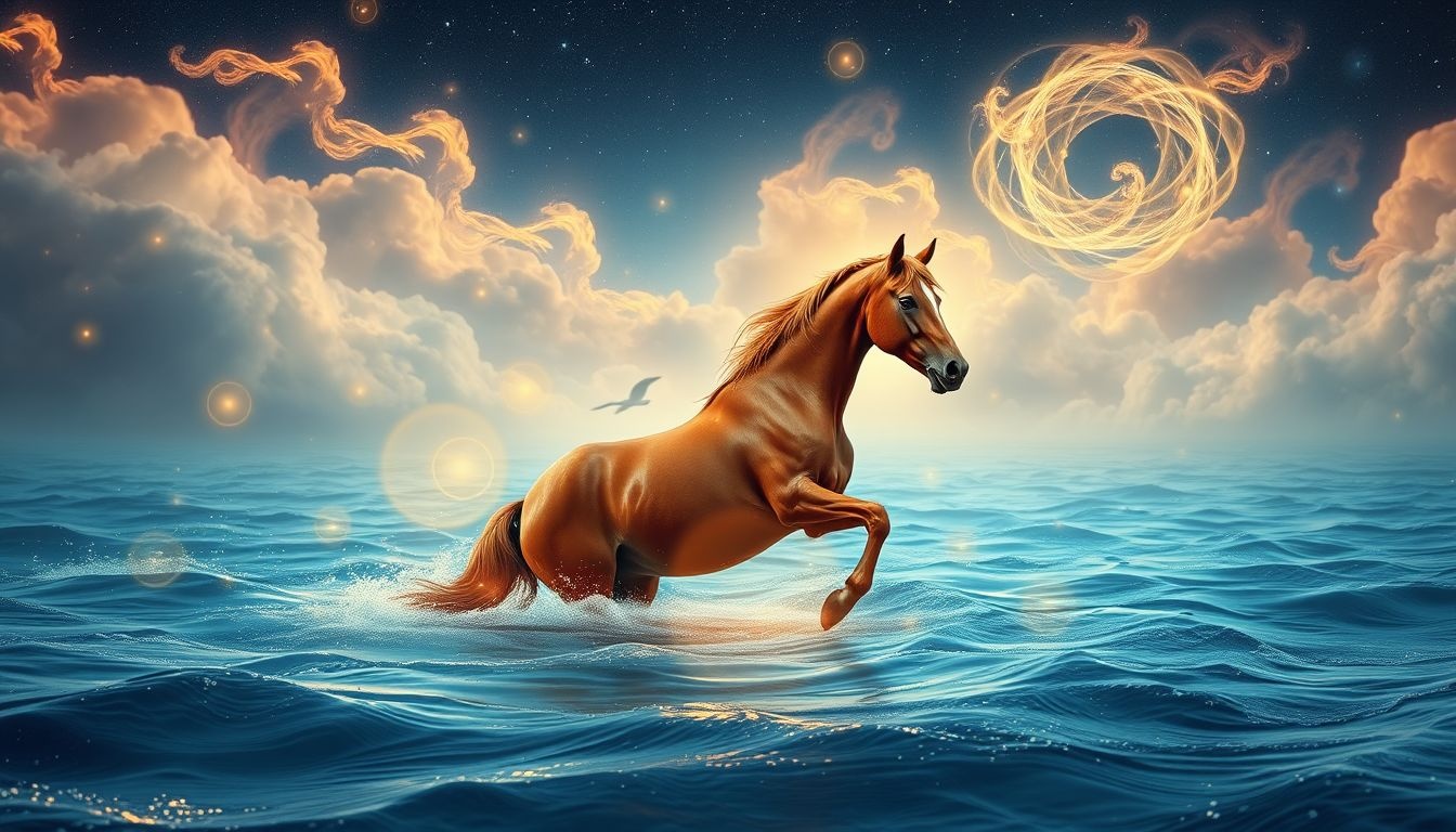 Rêver d'eau et cheval brun symbolise intuition et émotions profondes.