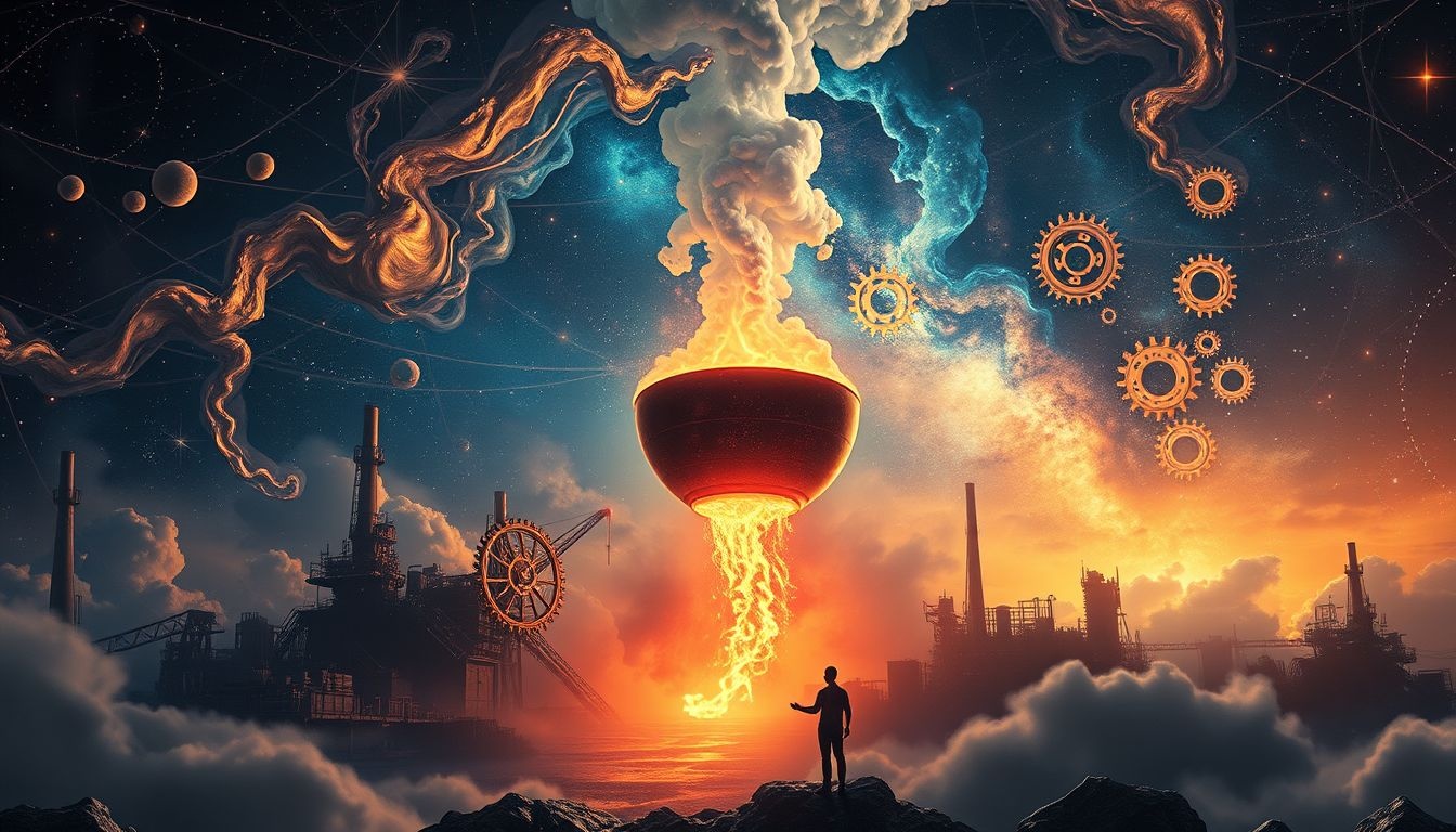 Le creuset symbolise la transformation industrielle et l'aliénation ouvrière.