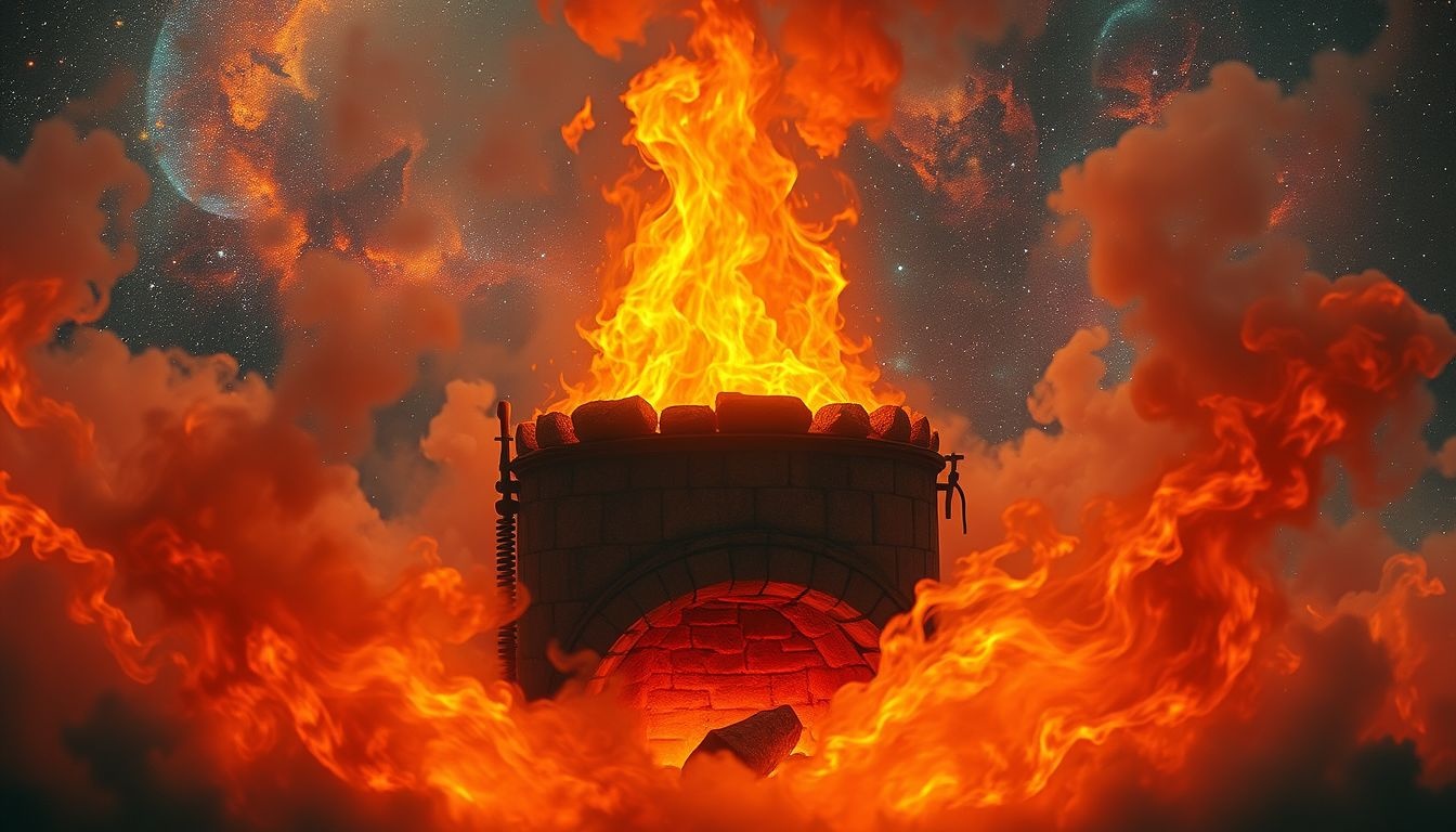 Rêver d'un four à chaux en feu symbolise colère et transformation intense.