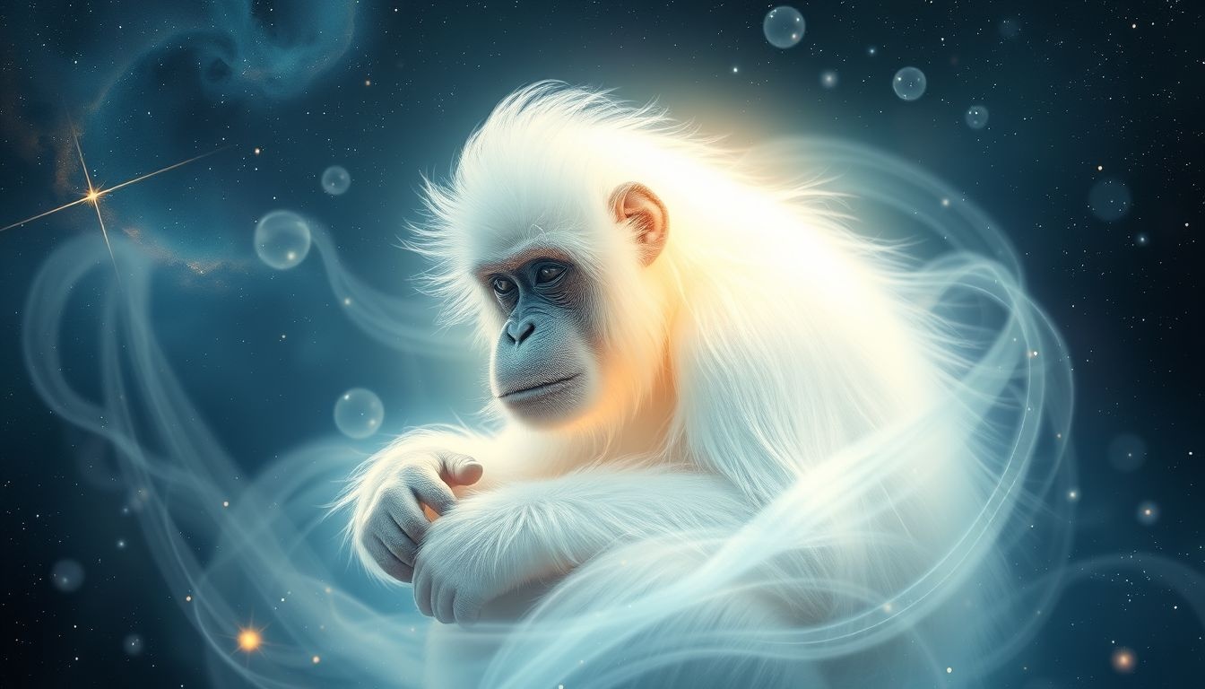 L'orang-outan blanc symbolise l'innocence et la sagesse spirituelle.