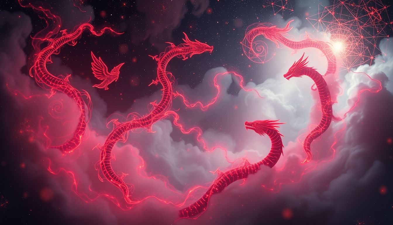 Le cinabre et les dragons symbolisent transformation et puissance instinctive.