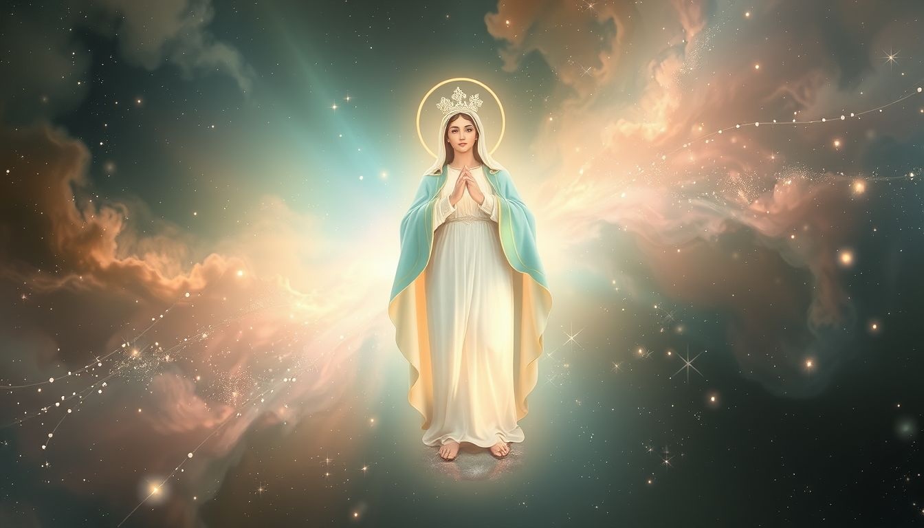 Rêver de la Vierge Marie symbolise protection et pureté divines.