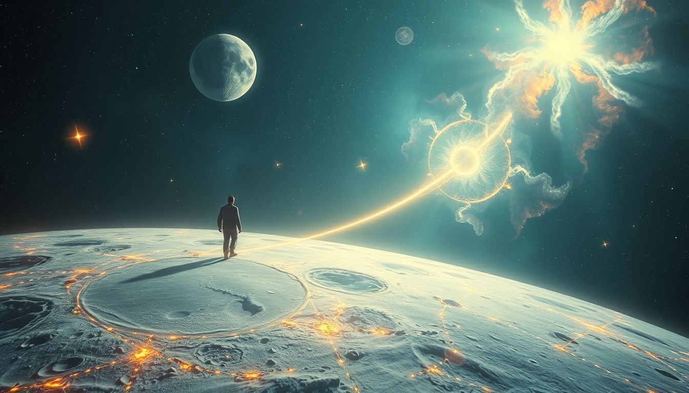 Marcher sur la lune symbolise audace et quête intérieure profonde.
