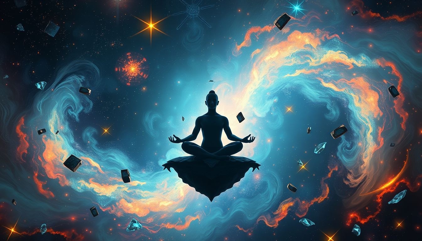 Méditer dans le chaos révèle une quête d'équilibre intérieur profonde.