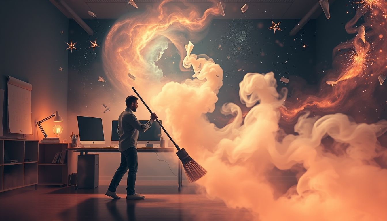 Rêver de ramoner symbolise le nettoyage des obstacles professionnels.