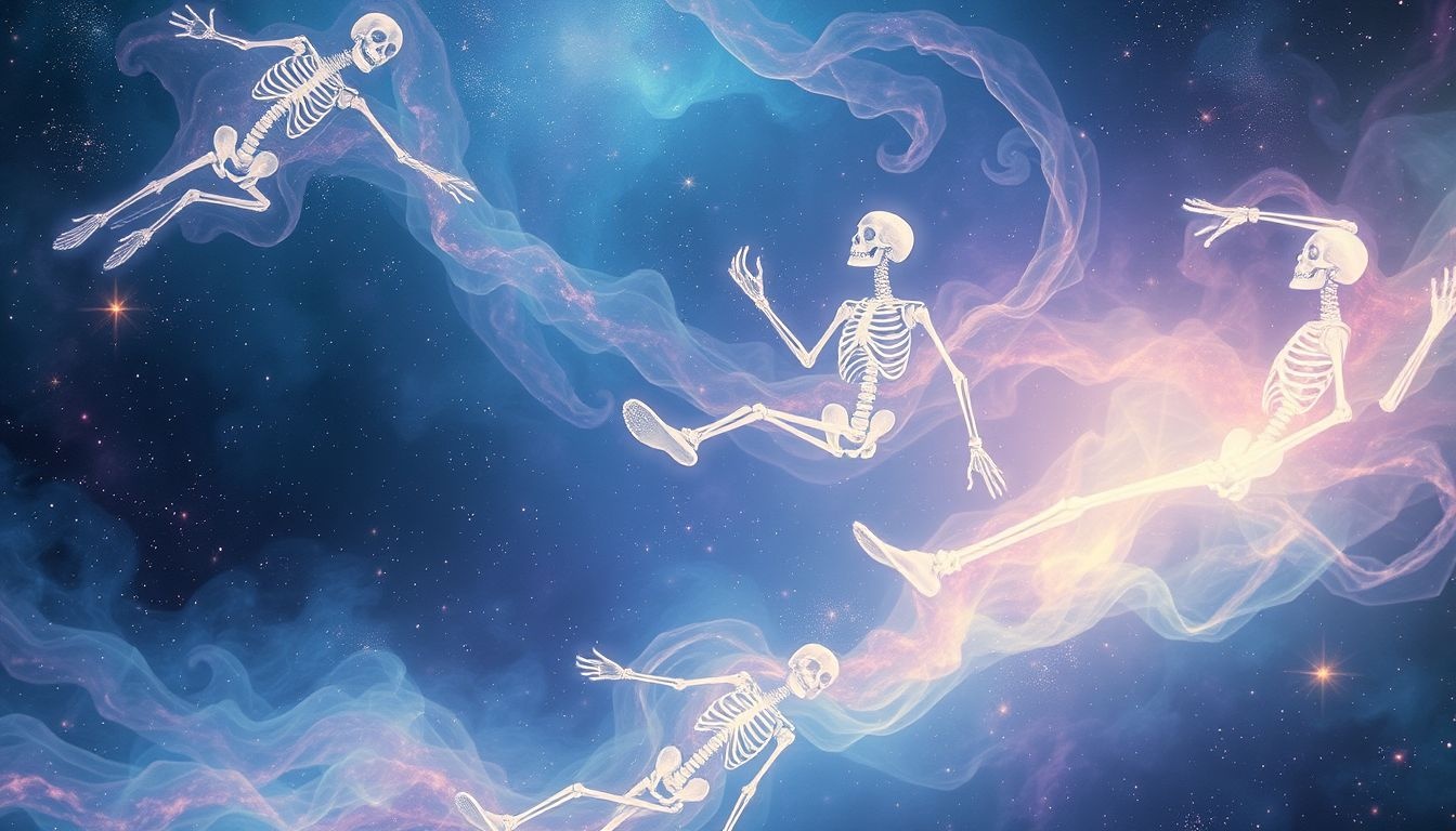 Rêver de squelettes symbolise souvent la transformation ou l'inconnu.