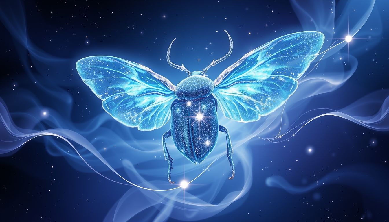 Le scarabée bleu symbolise la vérité intérieure et l'expression authentique.