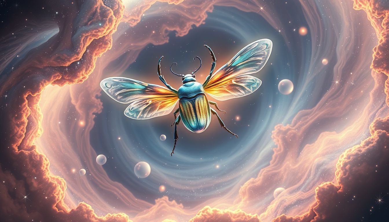 Le scarabée volant symbolise l'élévation spirituelle et la libération.