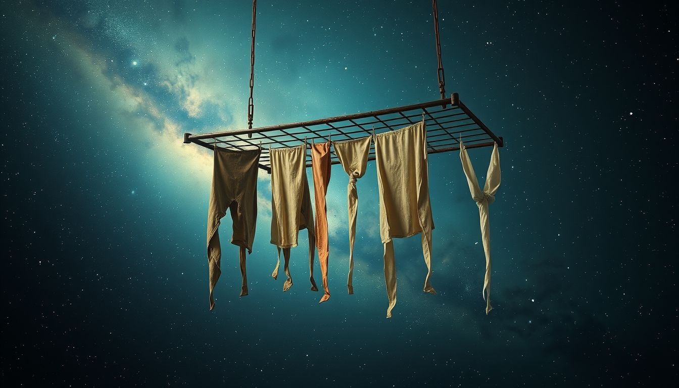 Un étendoir rouillé symbolise l'oubli et la nécessité de changement.