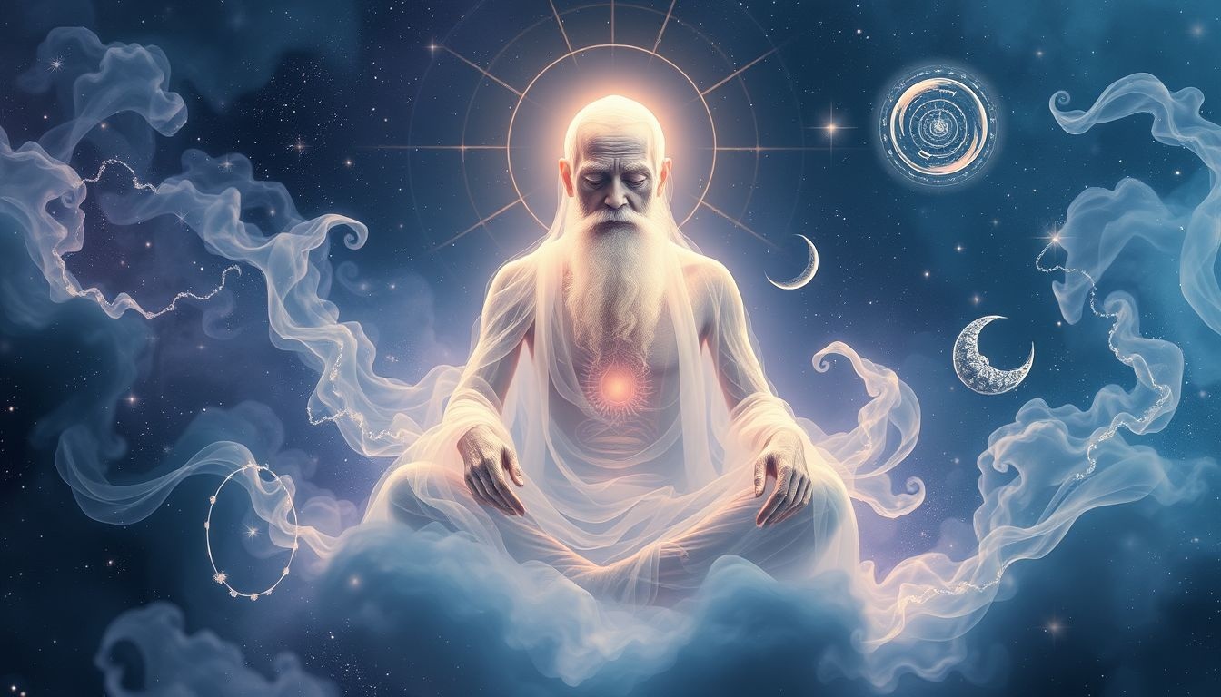 Le visiteur âgé symbolise la sagesse et la fin d'un cycle.