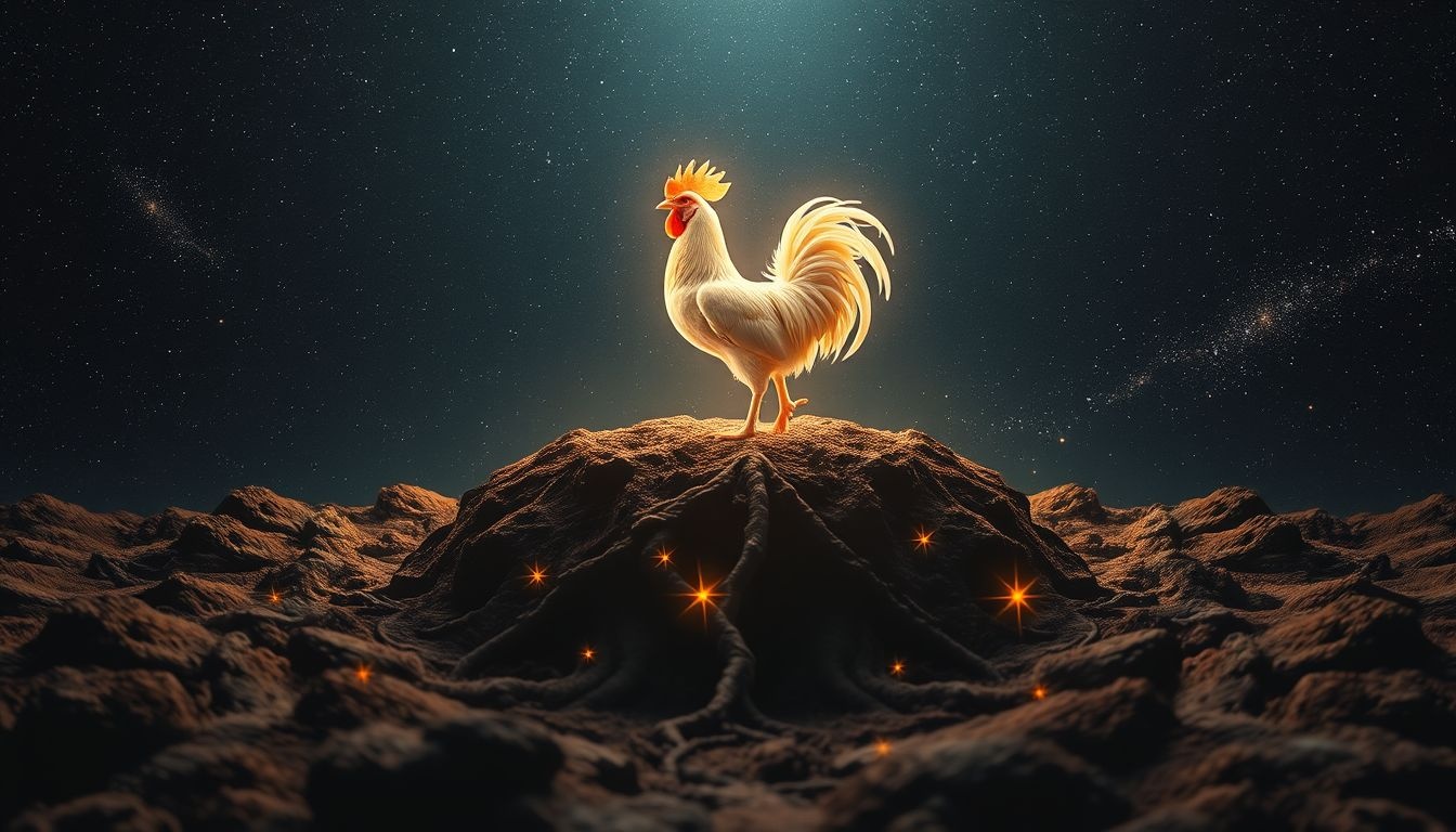 Rêver d'une crête de coq symbolise enracinement et stabilité intérieure.