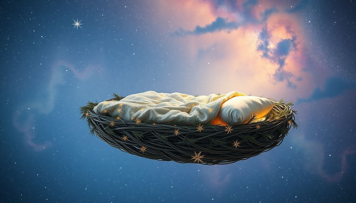 Les aiguilles de pin en lit symbolisent confort mêlé à vulnérabilité.