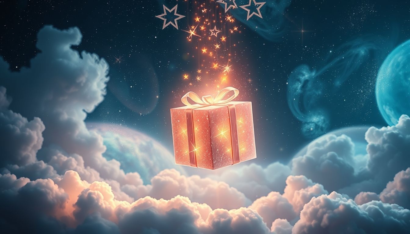 Une boîte cadeau évoque joyeuses surprises et espoirs secrets.