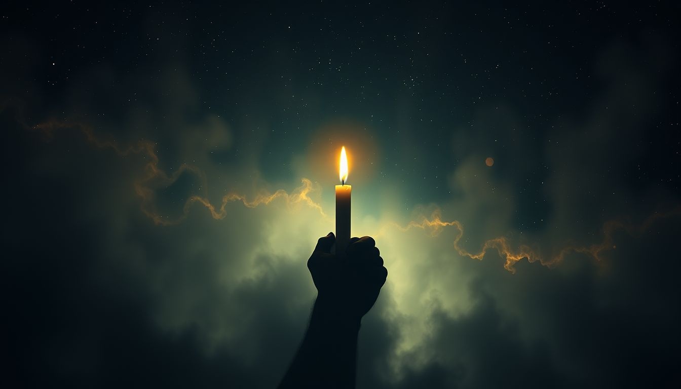 Un candélabre éteint symbolise souvent perte et désespoir profond.