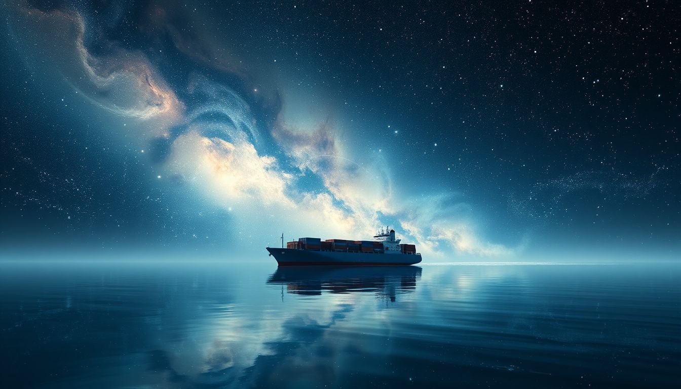 Un cargo sur mer calme symbolise la paix intérieure et la stabilité.