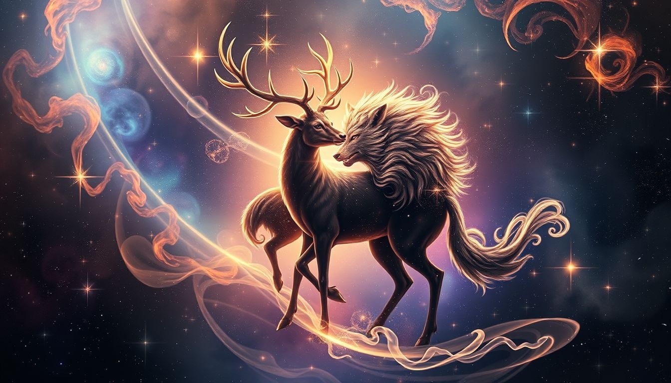 Le chevreuil symbolise l’innocence face au loup prédateur.