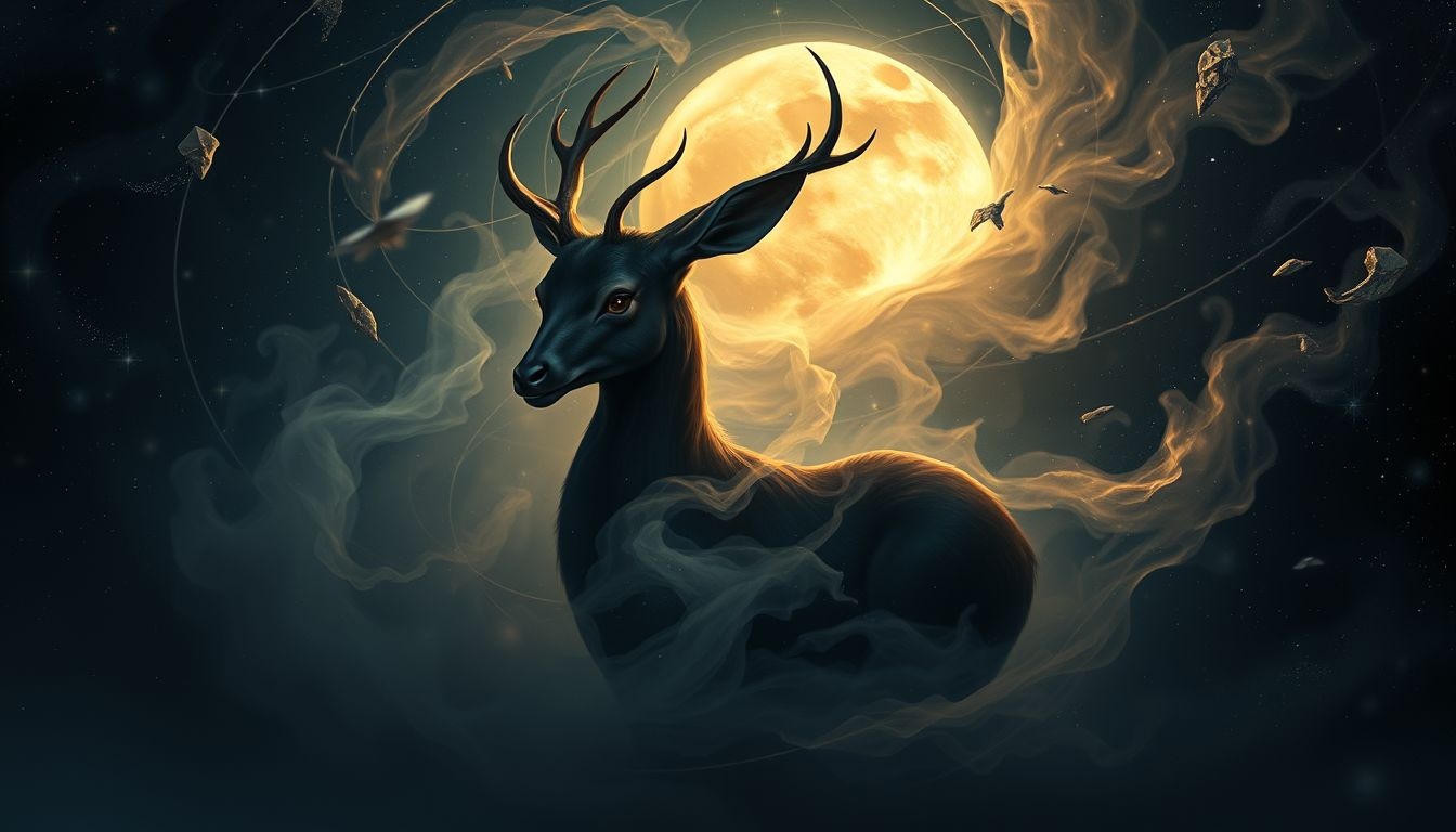 Le chevreuil noir symbolise l'intuition cachée et les mystères intérieurs.