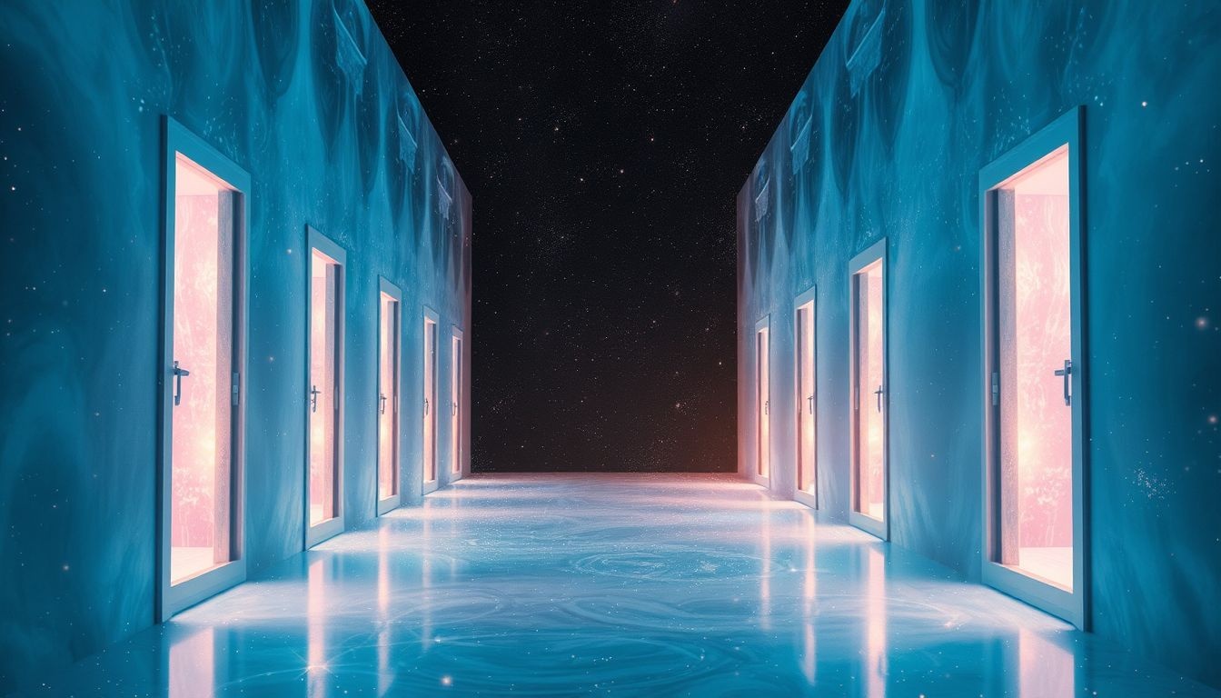 Un couloir avec des portes symbolise choix et opportunités multiples.