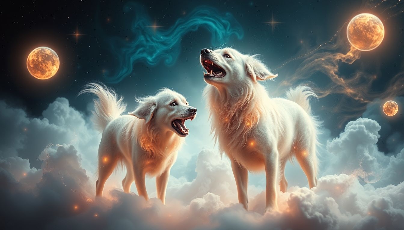 Deux chiens qui aboient symbolisent une colère intérieure non exprimée.