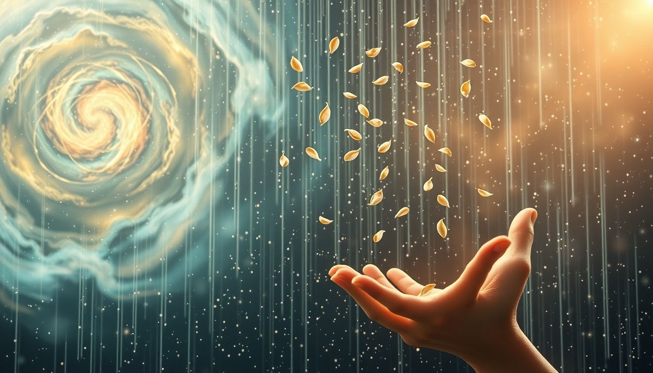 Ensemencer sous la pluie symbolise abondance et renouveau émotionnel.
