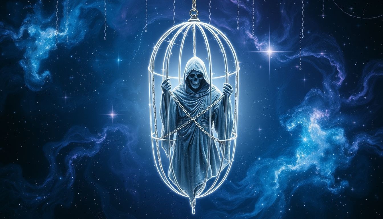 La Faucheuse enfermée symbolise une peur de l'inévitable.