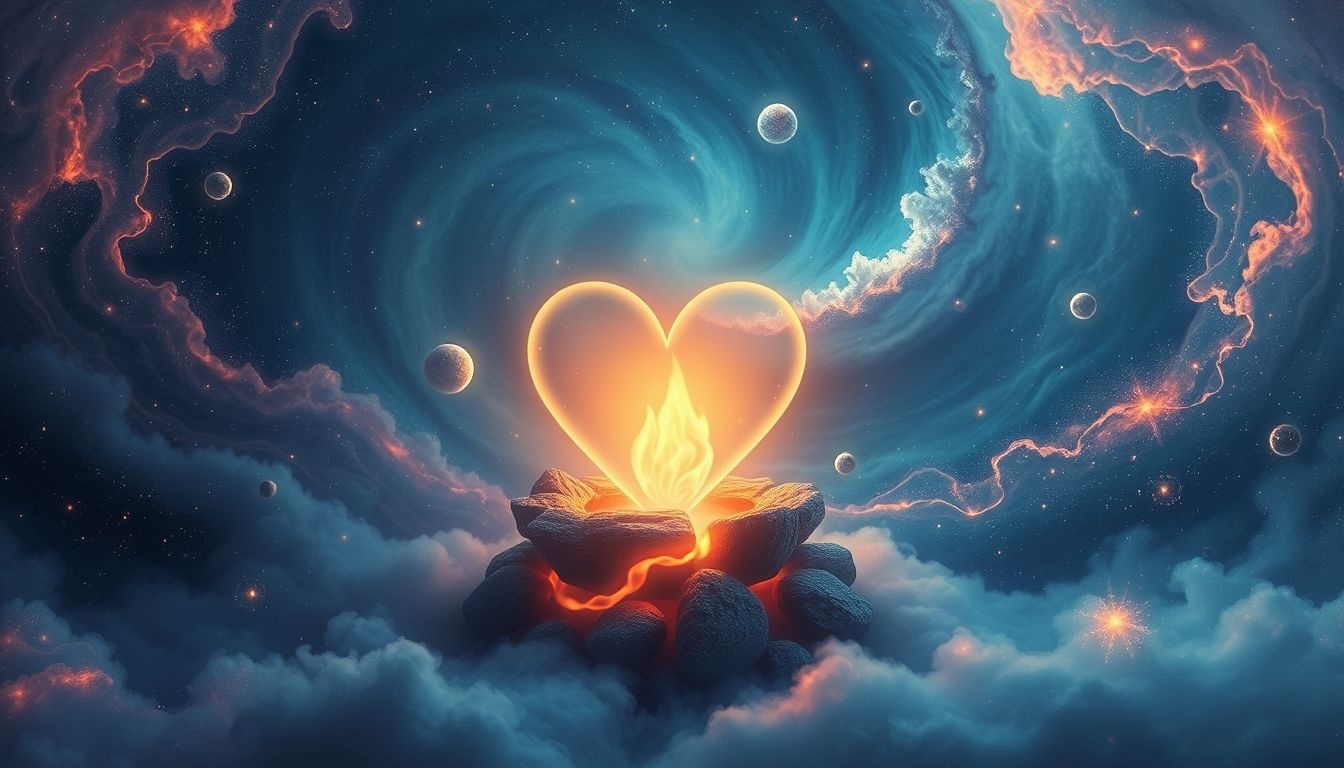 L'âtre symbolise souvent la chaleur ou la froideur émotionnelle intérieure.