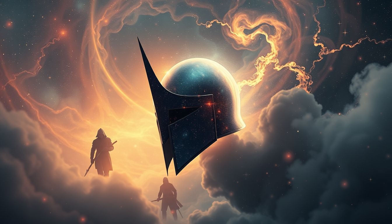 Le casque à pointe symbolise la guerre, le pouvoir et la défense.