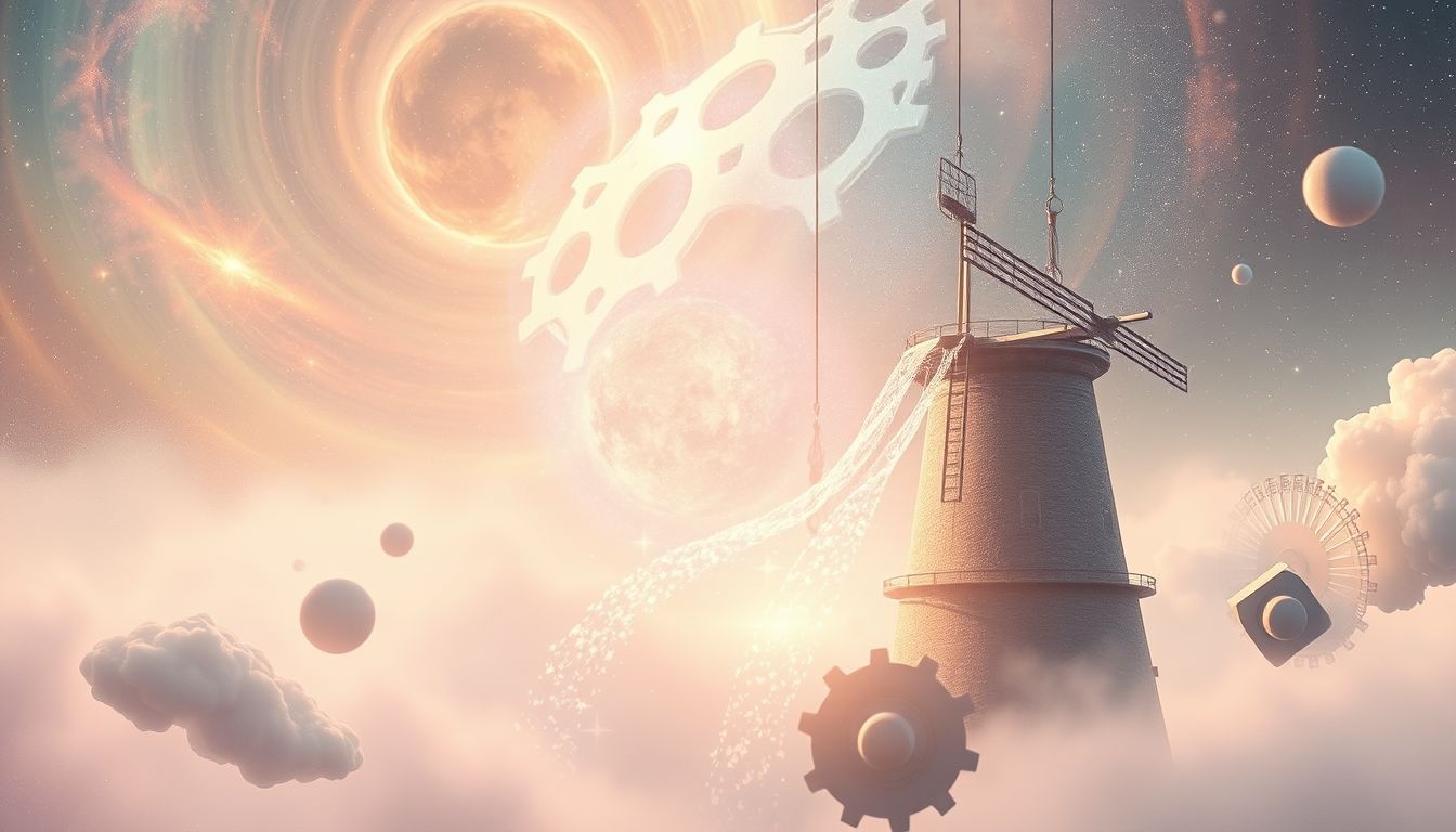 Le moulin symbolise la transformation intérieure et la créativité onirique.