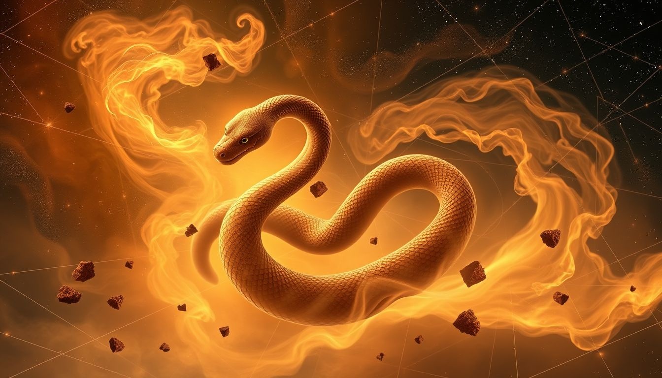 Le serpent brun symbolise l'ancrage et la transformation intérieure profonde.