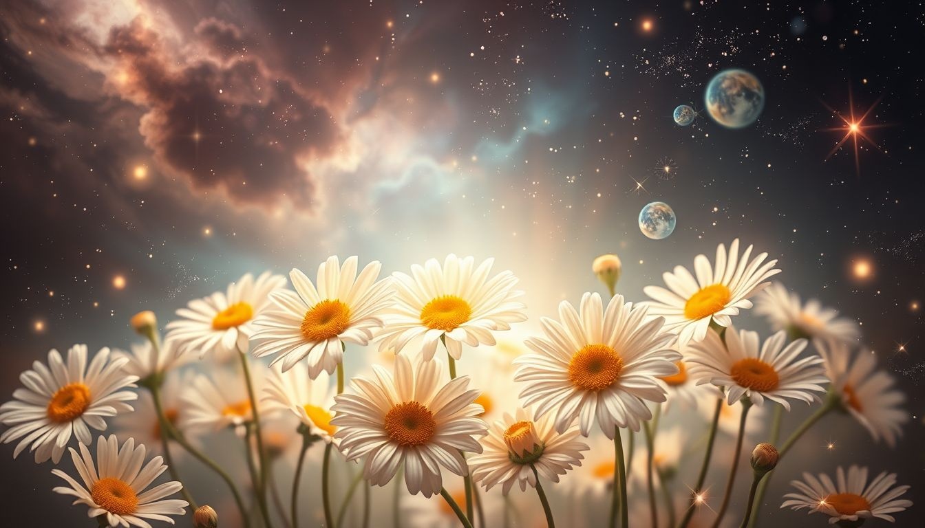La marguerite blanche symbolise l'innocence et la pureté onirique.