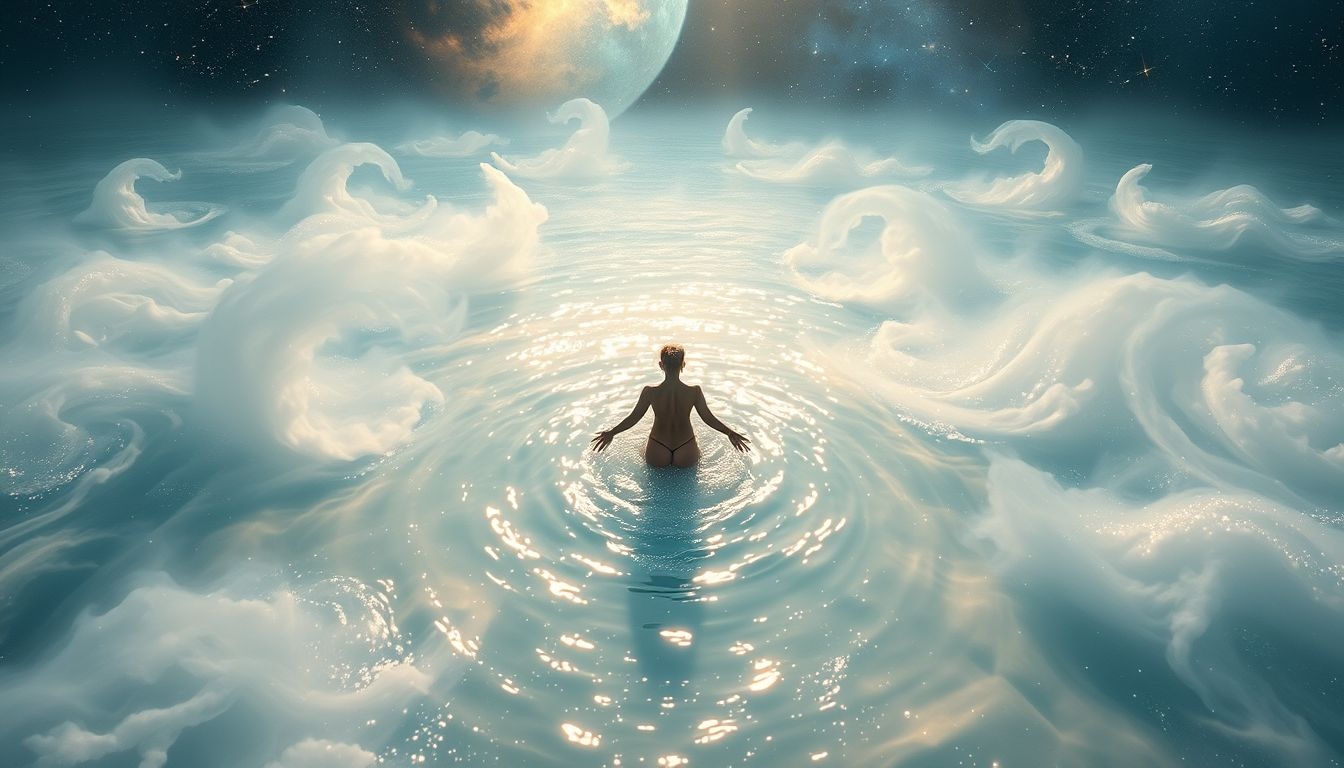 Marcher dans l'eau révèle souvent des émotions enfouies et nettoyage intérieur.