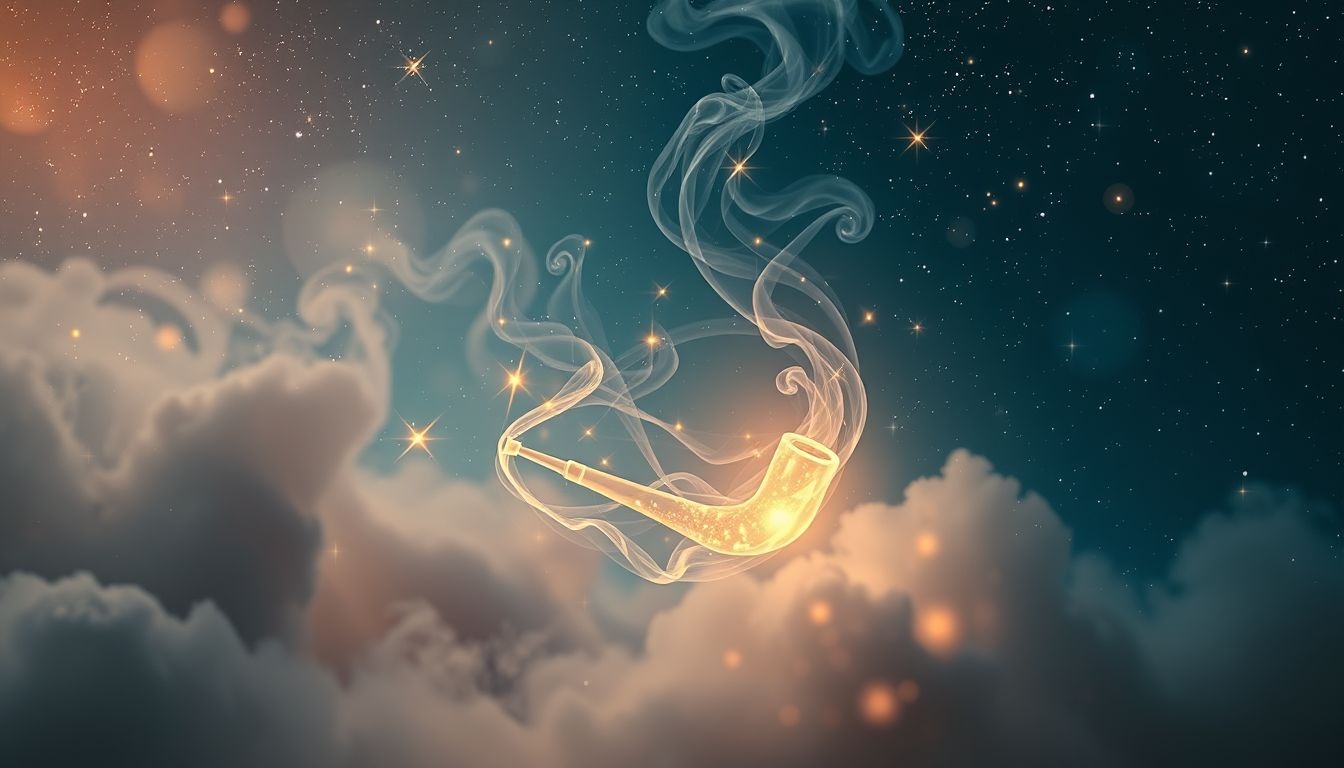 Le narghilé flottant symbolise l'évasion spirituelle et la méditation profonde.