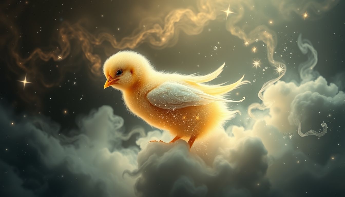 Le poussin transformé symbolise l'évolution personnelle et l'adaptabilité.