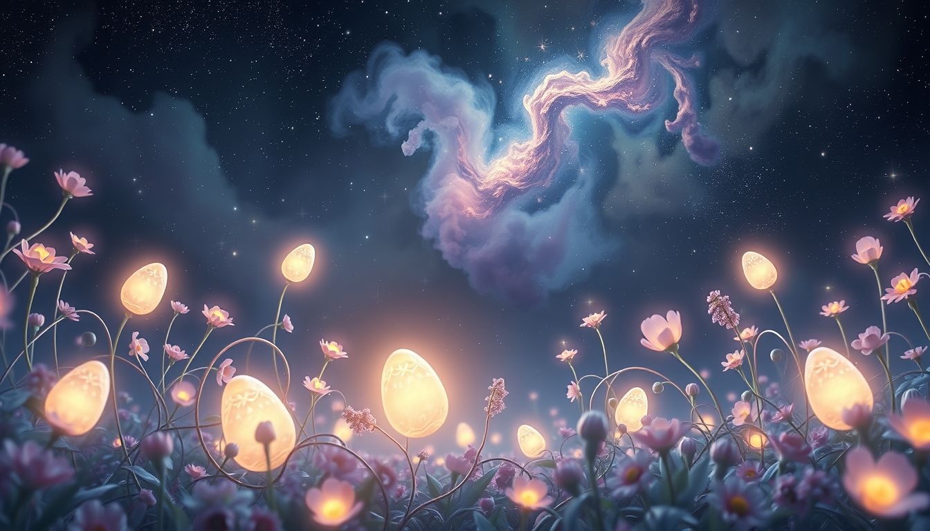 Rêver d'œufs de Pâques en jardin symbolise la fertilité et l'épanouissement.