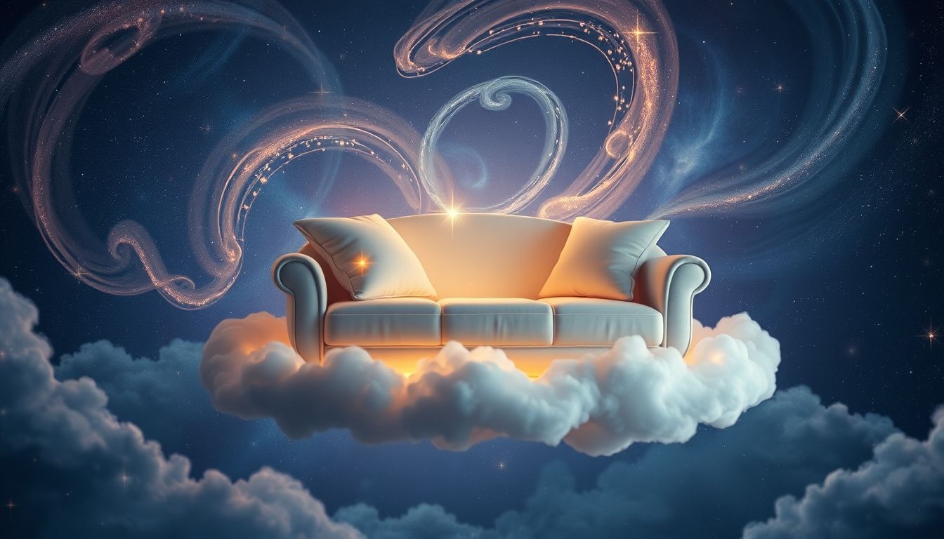 Rêver d'un canapé symbolise souvent besoin de repos et lien social.