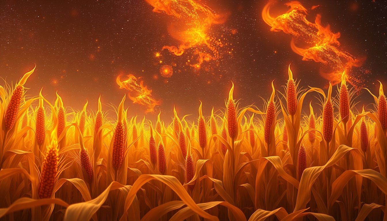 Rêver d’un champ de maïs en feu symbolise une transformation intense.
